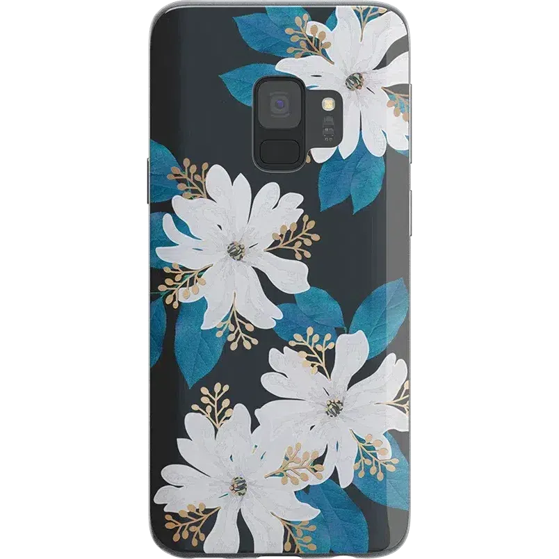 Blue and Gold Clear Floral Samsung Case