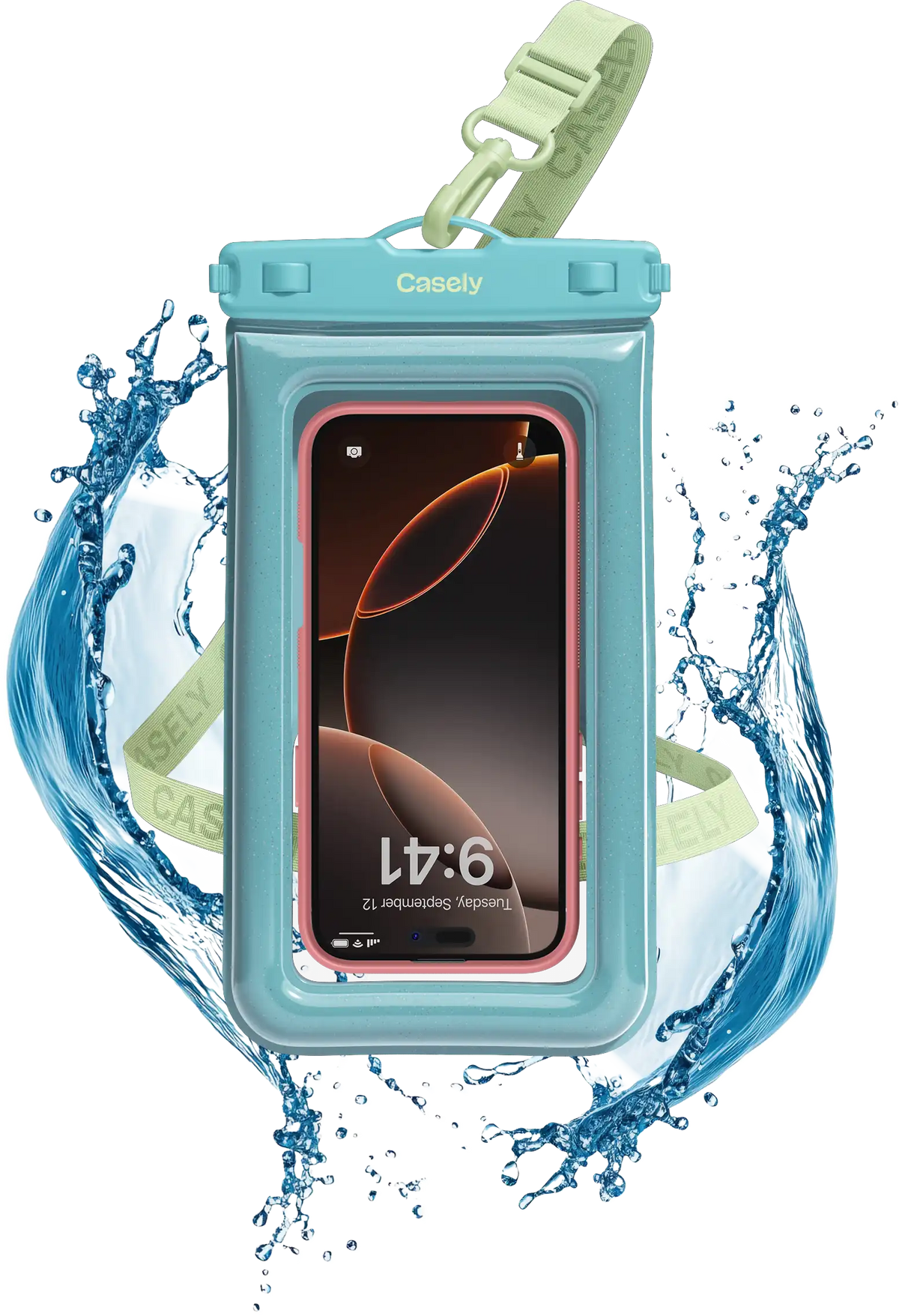 AquaBuddy | Aquamarine Ocean Blue Shimmer Waterproof Phone Pouch